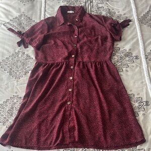 Button-Front Leopard Short Sleeve Shirt Dress